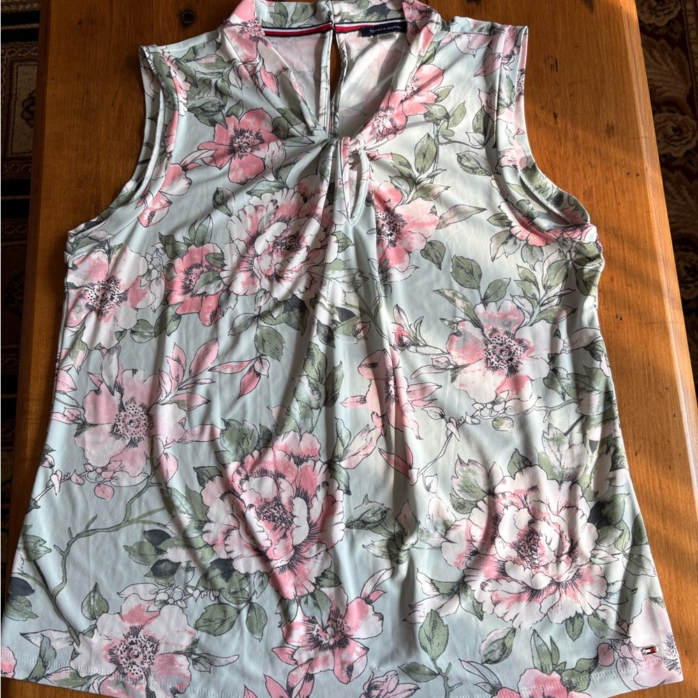 Tommy Hilfiger Sleeveless Floral Sleeveless Blouse - Pink and Green